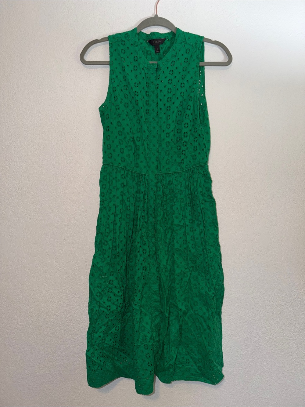 J. Crew Emerald Green Eyelet Sleeveless Midi Dress
